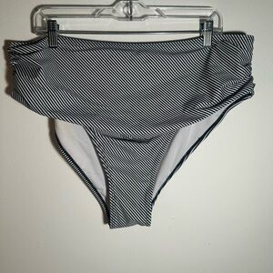 Striped High-Waisted Plus Size Bikini Bottom